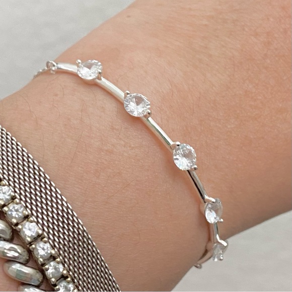 Silver-tone CZ Cubic Zirconia Slider Bolo Bracelet - Picture 4 of 14